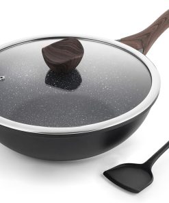 Nonstick Wok with Lid, 12 Inch Woks & Stir-fry Pans, Granite Stone Coating for Cooking, Induction Cookware