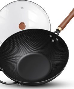 Todlabe Wok with Lid, 13 Inch Carbon Steel Woks & Stir-fry Pans Nonstick