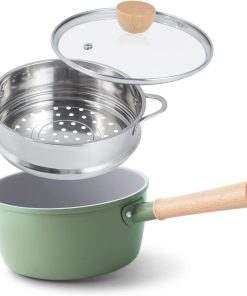 Nonstick Sauce Pan with Lid, 3QT Ceramic Pot with Steamer, Green